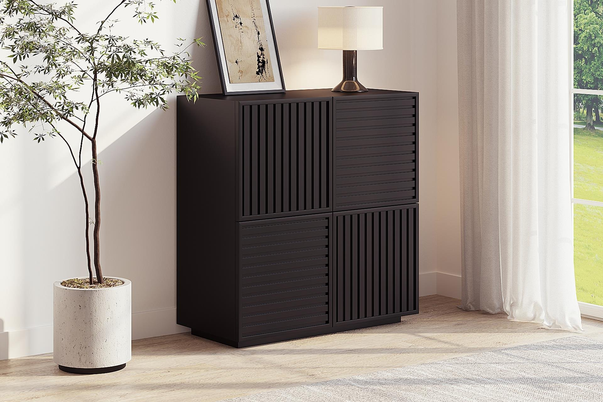 Mat Siyah Geometrik Şifonyer