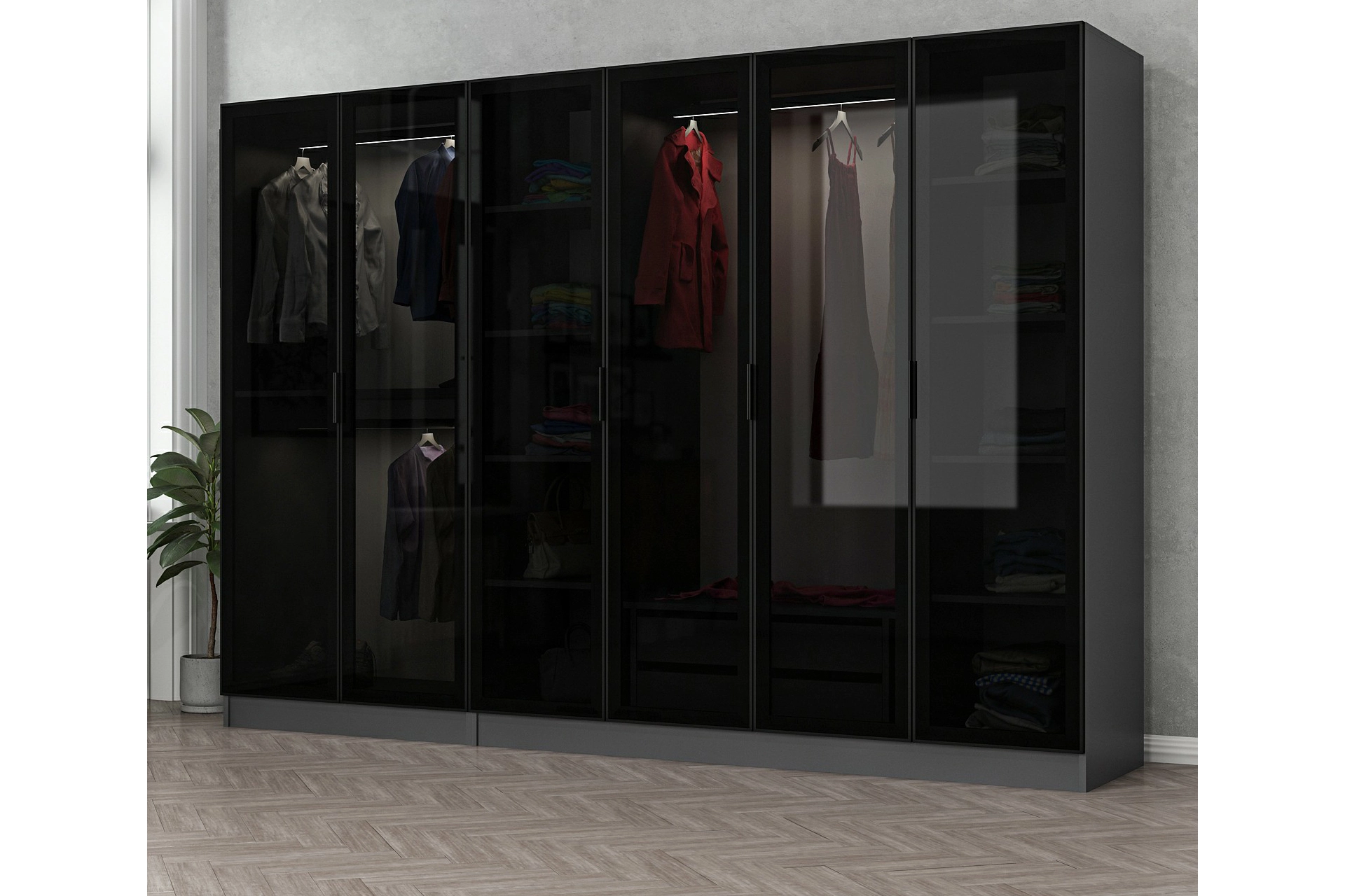 Füme Camlı Antrasit Maxi Gardırop