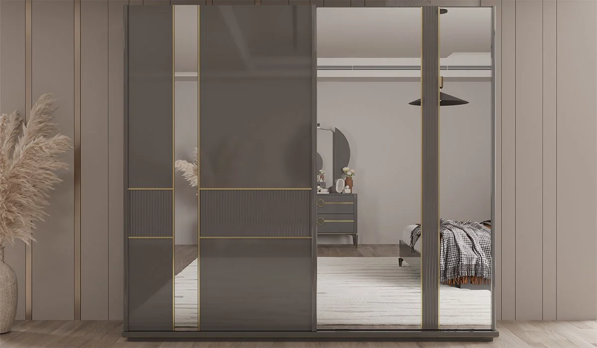 Antrasit & Gold Sürgülü Gardırop